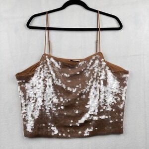 Madewell Sequin Cami Top Brown & Silver Spaghetti‎ Strap Party Festival XL